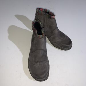 Aetrex Boots Womens 7.5 Gray Ankle Booties Sweater Cuff Wedge Side Zip